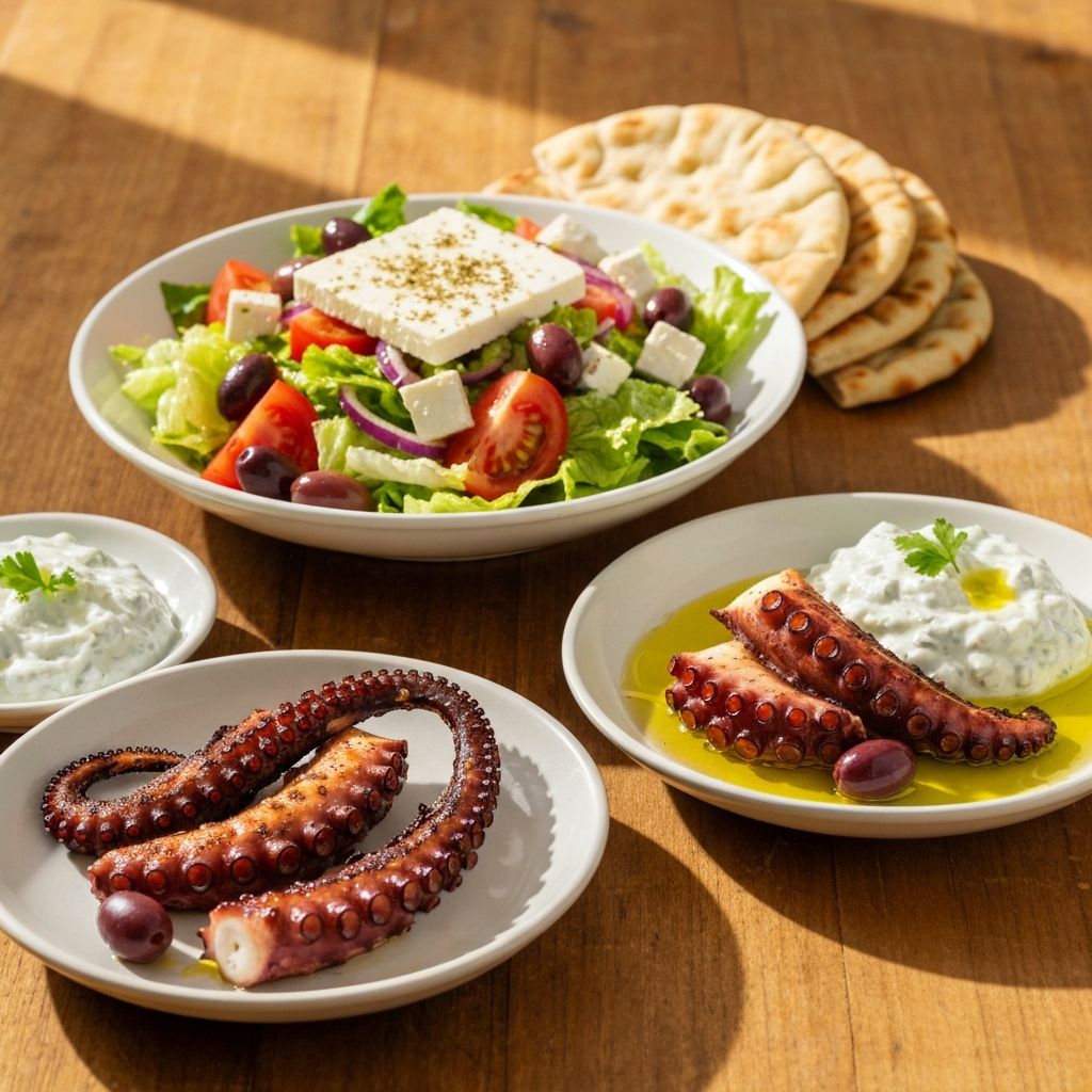Traditional Greek mezze spread