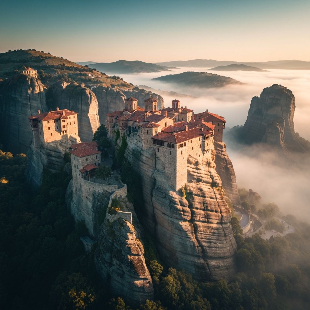 Meteora monasteries perched on rock pillars