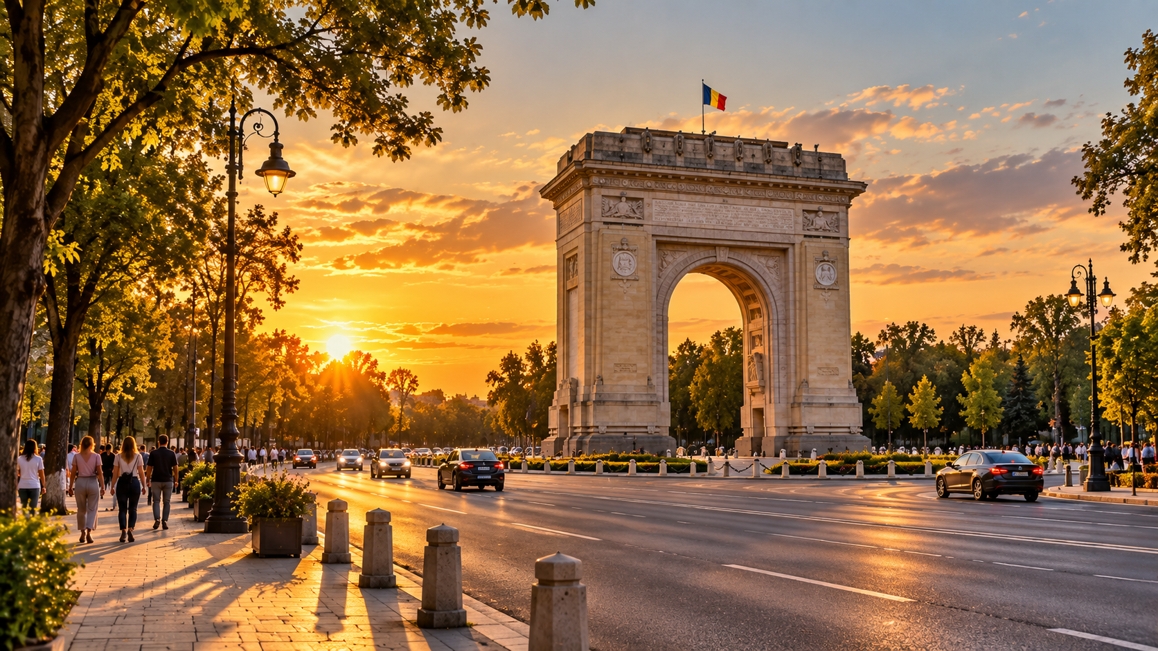 Arcul de Triumf din București la apus